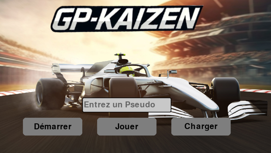 Menu principal de GP-Kaizen avec sélection du mode de jeu