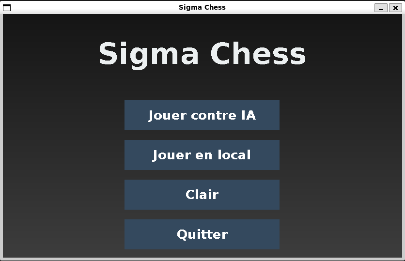 Menu principal du jeu Sigma Chess